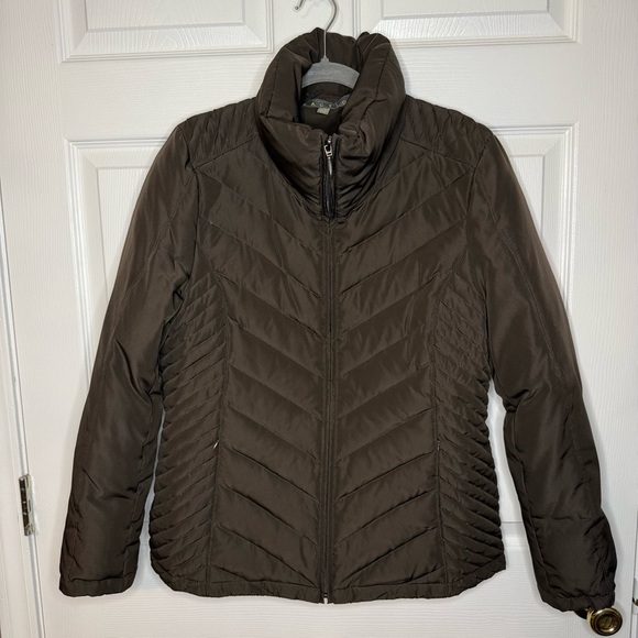 Kenneth Cole Reaction Women's Down Feather Puffer Jacket Brown Size Large GUC - Picture 1 of 6